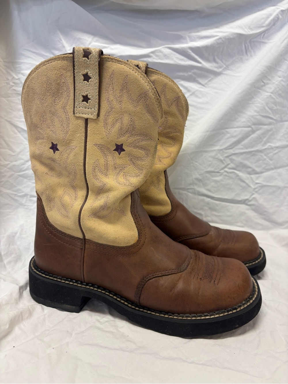 Ariat Brown Leather Foot Tan Shaft Western Heeled Boots | Women Size 9.5-B